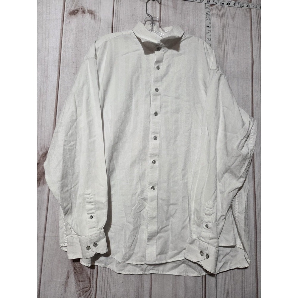 Blue Shirt Mens 2XL White Long Sleeve Button Up 100% Cotton Subtle Stripe Dress‎